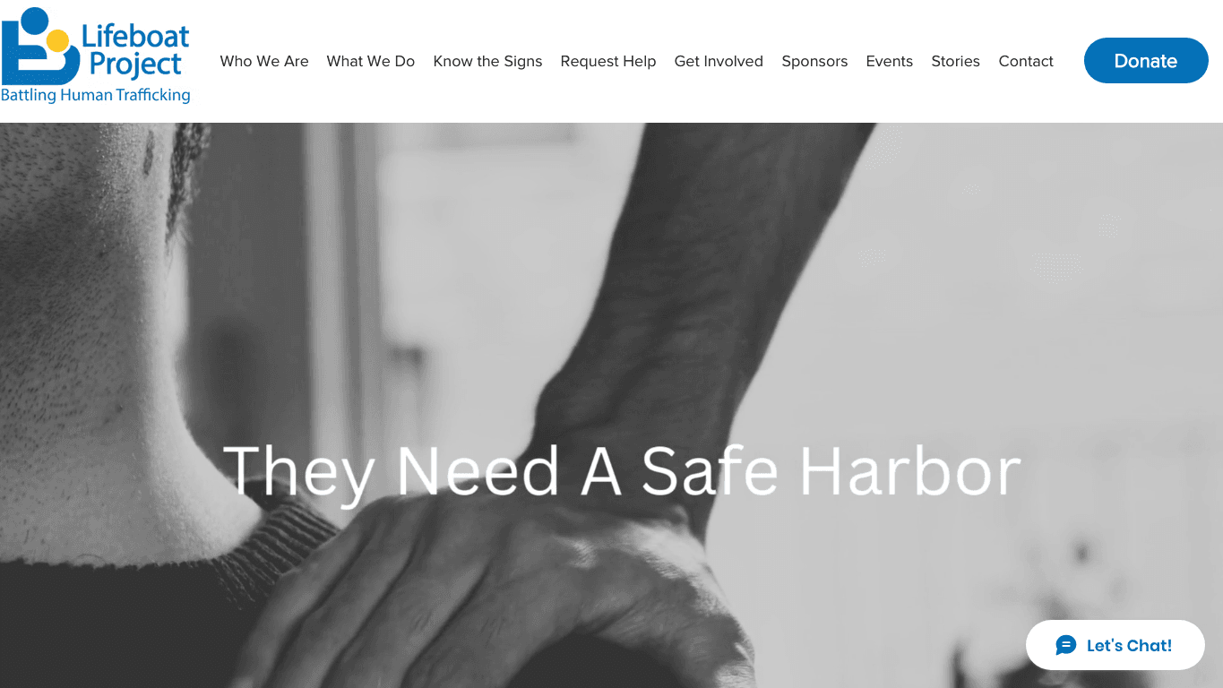 The Lifeboat Project homepage with its They Need A Safe Harbor message