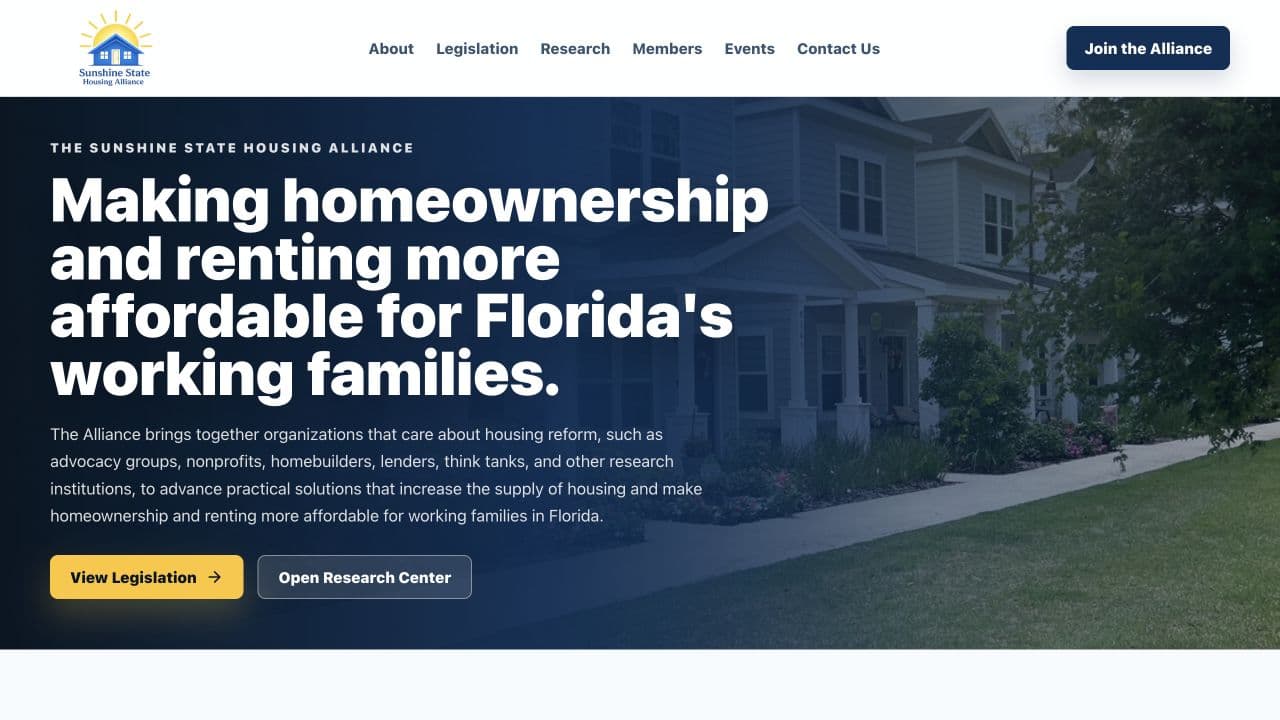 Sunshine State Housing Alliance website homepage